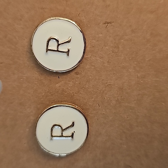 Gold Round Engraved Monogram Stud Earrings - Picture 2 of 4